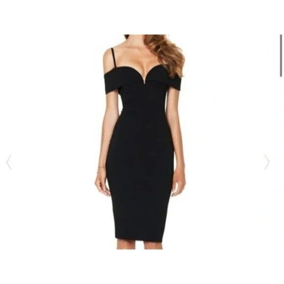 Nookie Pretty Woman Gown Midi Black Off Shoulder Cocktail Dress NWT Size XS - Picture 1 of 10